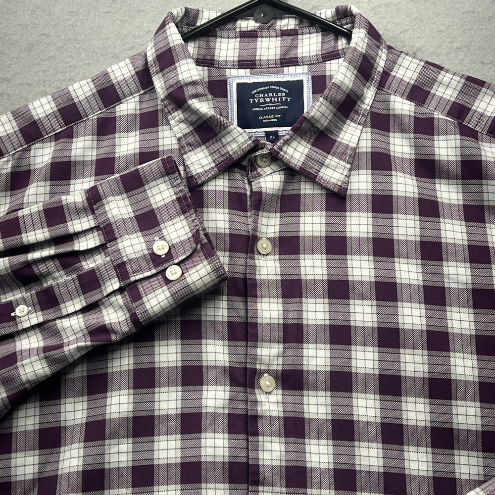Charles Tyrwhitt Mens XL Classic Fit Purple Gingham Check Cotton Dress Shirt